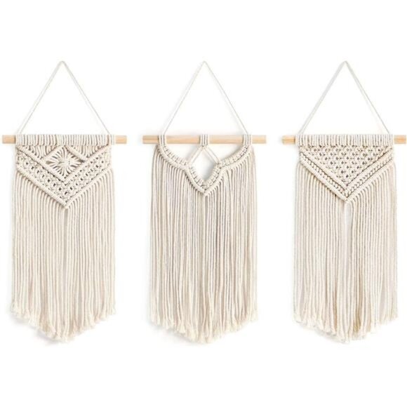 Small Macrame Wall Hanging 3 Pack Boho Art Woven Wall Decor Home Chic Decoration - Picture 1 of 8